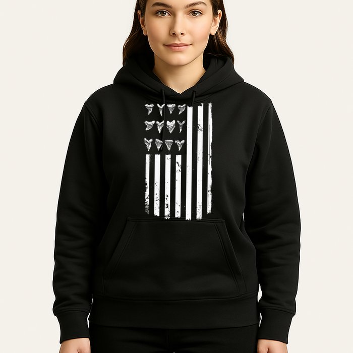 Shark Tooth Hunting American Flag Design For Fossil Hunter Hoodie