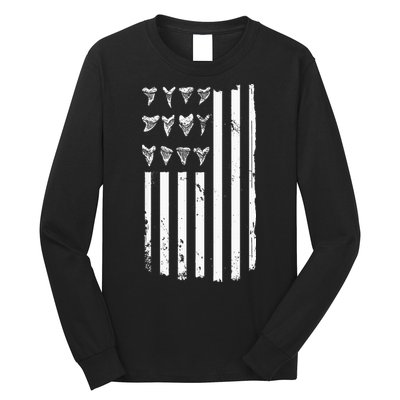 Shark Tooth Hunting American Flag Design For Fossil Hunter Long Sleeve Shirt
