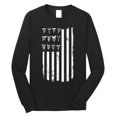 Shark Tooth Hunting American Flag Design For Fossil Hunter Long Sleeve Shirt