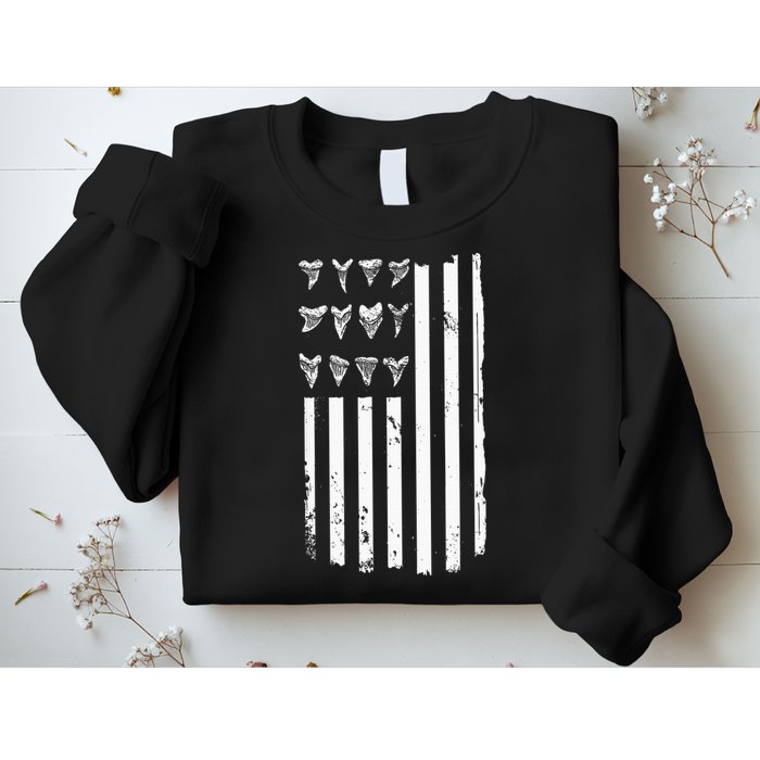 Shark Tooth Hunting American Flag Design For Fossil Hunter Sweatshirt
