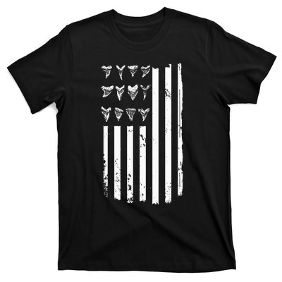 Shark Tooth Hunting American Flag Design For Fossil Hunter T-Shirt