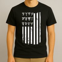 Shark Tooth Hunting American Flag Design For Fossil Hunter T-Shirt