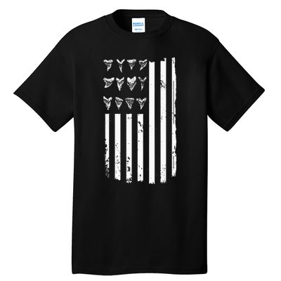 Shark Tooth Hunting American Flag Design For Fossil Hunter Tall T-Shirt