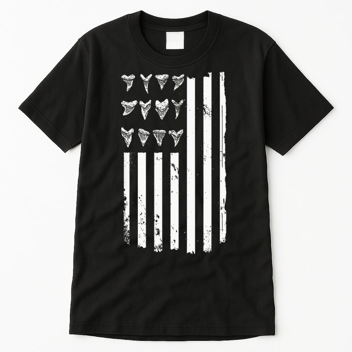 Shark Tooth Hunting American Flag Design For Fossil Hunter Tall T-Shirt