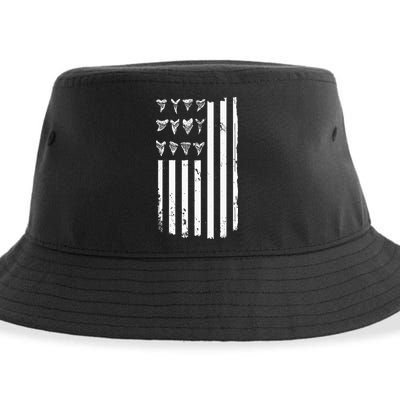 Shark Tooth Hunting American Flag Design For Fossil Hunter Sustainable Bucket Hat