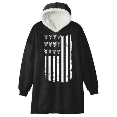 Shark Tooth Hunting American Flag Design For Fossil Hunter Hooded Wearable Blanket