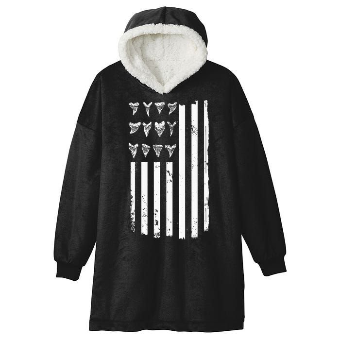 Shark Tooth Hunting American Flag Design For Fossil Hunter Hooded Wearable Blanket