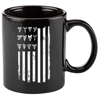 Shark Tooth Hunting American Flag Design For Fossil Hunter 11oz C Handle Ceramic Mug