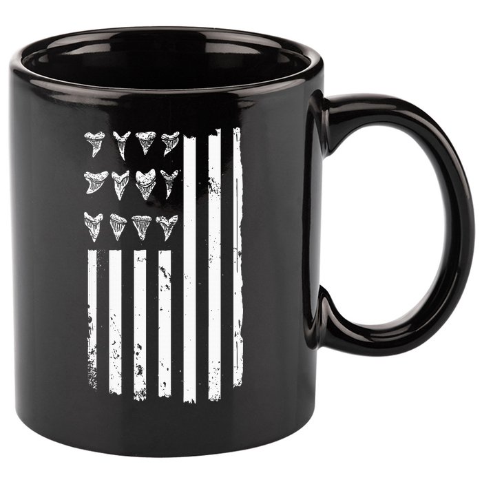 Shark Tooth Hunting American Flag Design For Fossil Hunter 11oz C Handle Ceramic Mug