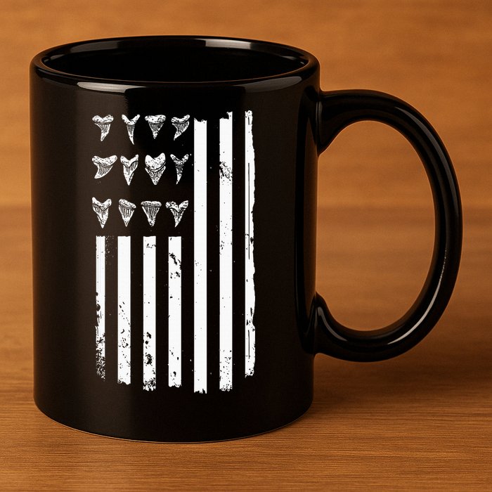 Shark Tooth Hunting American Flag Design For Fossil Hunter 11oz C Handle Ceramic Mug