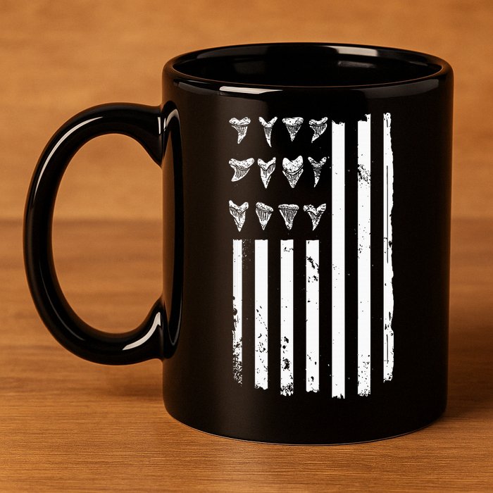 Shark Tooth Hunting American Flag Design For Fossil Hunter 11oz C Handle Ceramic Mug