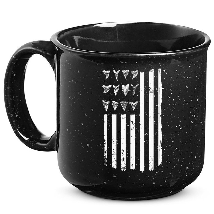 Shark Tooth Hunting American Flag Design For Fossil Hunter 15oz Campfire Ceramic Mug