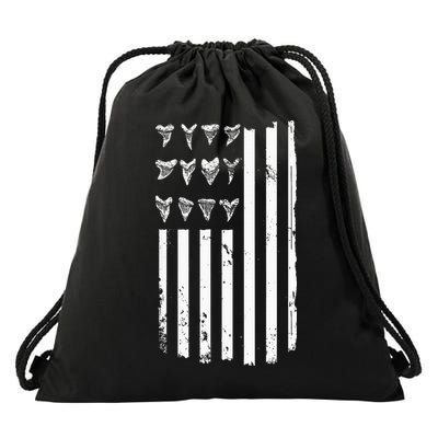 Shark Tooth Hunting American Flag Design For Fossil Hunter Drawstring Bag