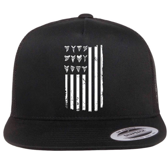 Shark Tooth Hunting American Flag Design For Fossil Hunter Flatbill Hat
