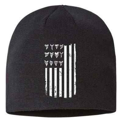 Shark Tooth Hunting American Flag Design For Fossil Hunter Sustainable Beanie