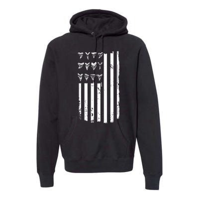 Shark Tooth Hunting American Flag Design For Fossil Hunter Premium Hoodie