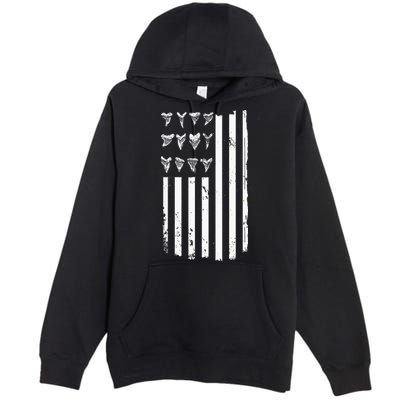 Shark Tooth Hunting American Flag Design For Fossil Hunter Premium Pullover Hoodie
