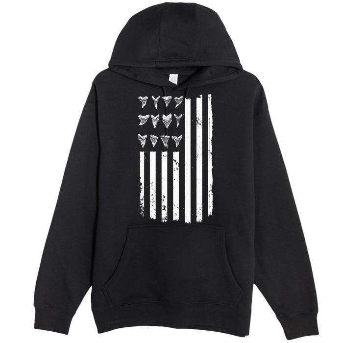 Shark Tooth Hunting American Flag Design For Fossil Hunter Premium Pullover Hoodie