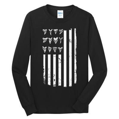 Shark Tooth Hunting American Flag Design For Fossil Hunter Tall Long Sleeve T-Shirt