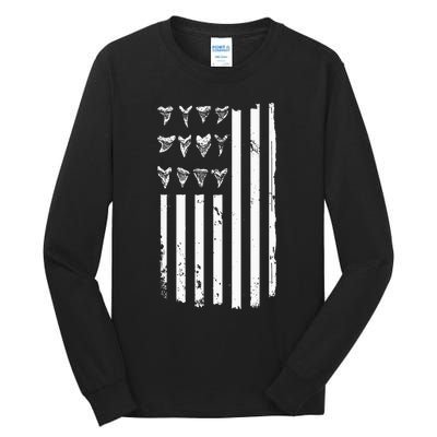 Shark Tooth Hunting American Flag Design For Fossil Hunter Tall Long Sleeve T-Shirt