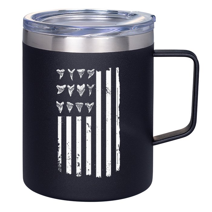 Shark Tooth Hunting American Flag Design For Fossil Hunter 12oz Stainless Steel Coffee Mug