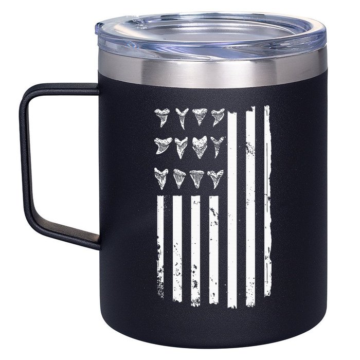 Shark Tooth Hunting American Flag Design For Fossil Hunter 12oz Stainless Steel Coffee Mug