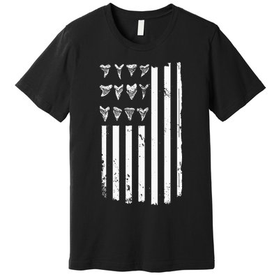Shark Tooth Hunting American Flag Design For Fossil Hunter Premium T-Shirt