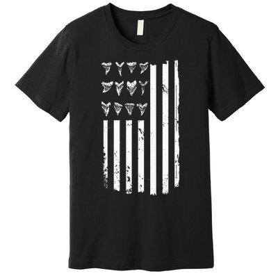 Shark Tooth Hunting American Flag Design For Fossil Hunter Premium T-Shirt