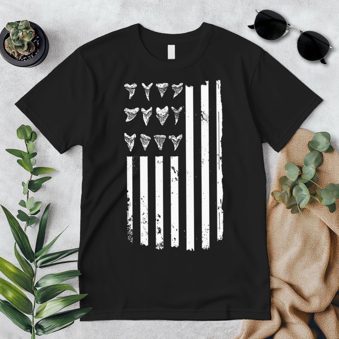 Shark Tooth Hunting American Flag Design For Fossil Hunter Premium T-Shirt