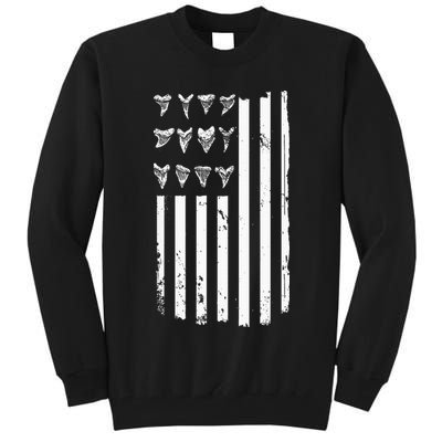 Shark Tooth Hunting American Flag Design For Fossil Hunter Tall Sweatshirt