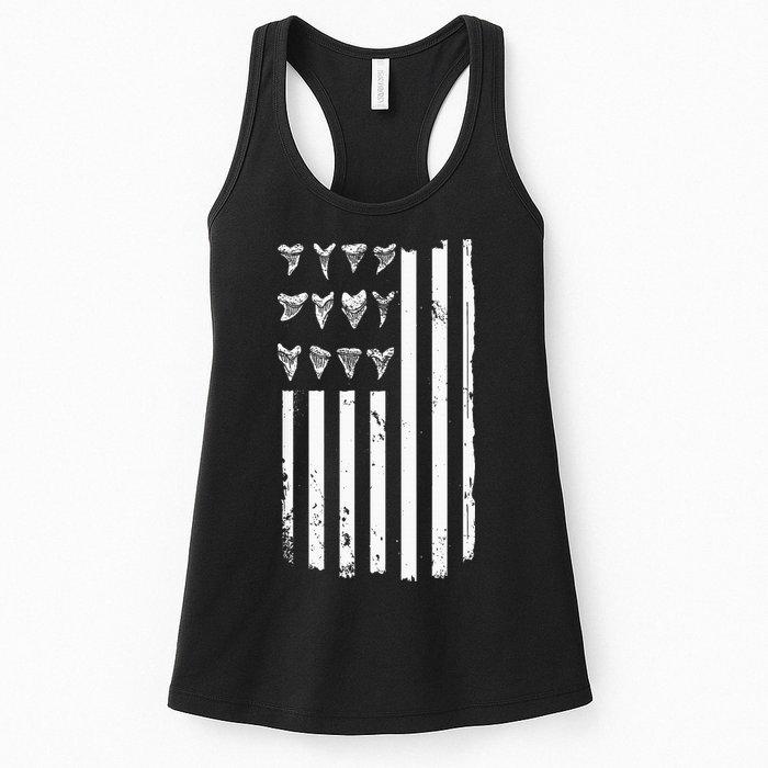 Shark Tooth Hunting American Flag Design For Fossil Hunter Womens Tank Top