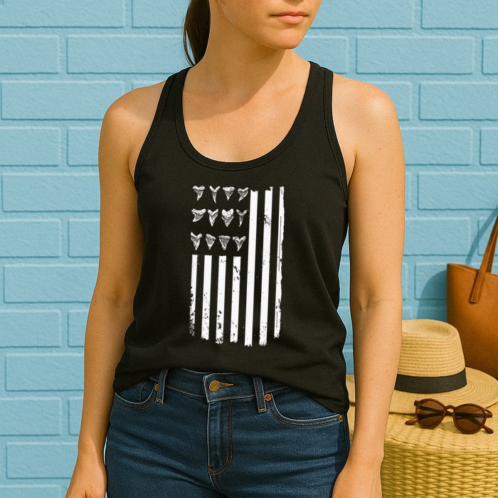 Shark Tooth Hunting American Flag Design For Fossil Hunter Womens Tank Top