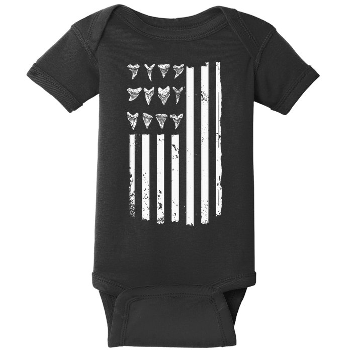 Shark Tooth Hunting American Flag Design For Fossil Hunter Baby Bodysuit