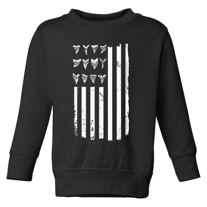 Shark Tooth Hunting American Flag Design For Fossil Hunter Toddler Sweatshirt