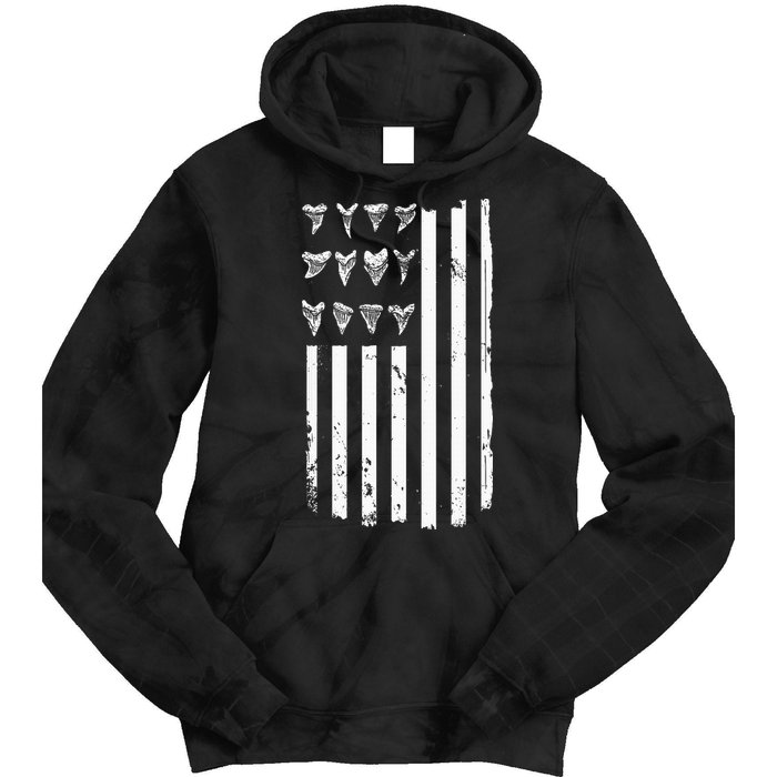 Shark Tooth Hunting American Flag Design For Fossil Hunter Tie Dye Hoodie