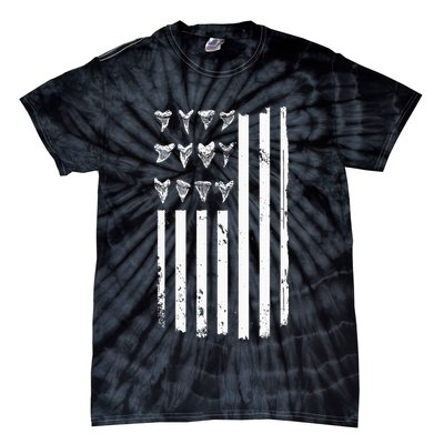 Shark Tooth Hunting American Flag Design For Fossil Hunter Tie-Dye T-Shirt