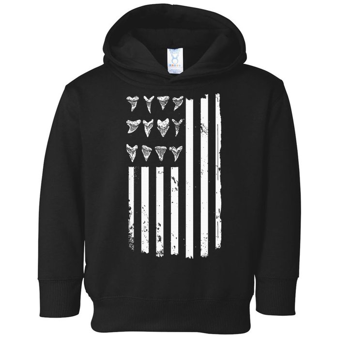 Shark Tooth Hunting American Flag Design For Fossil Hunter Toddler Hoodie