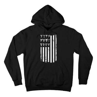 Shark Tooth Hunting American Flag Design For Fossil Hunter Tall Hoodie