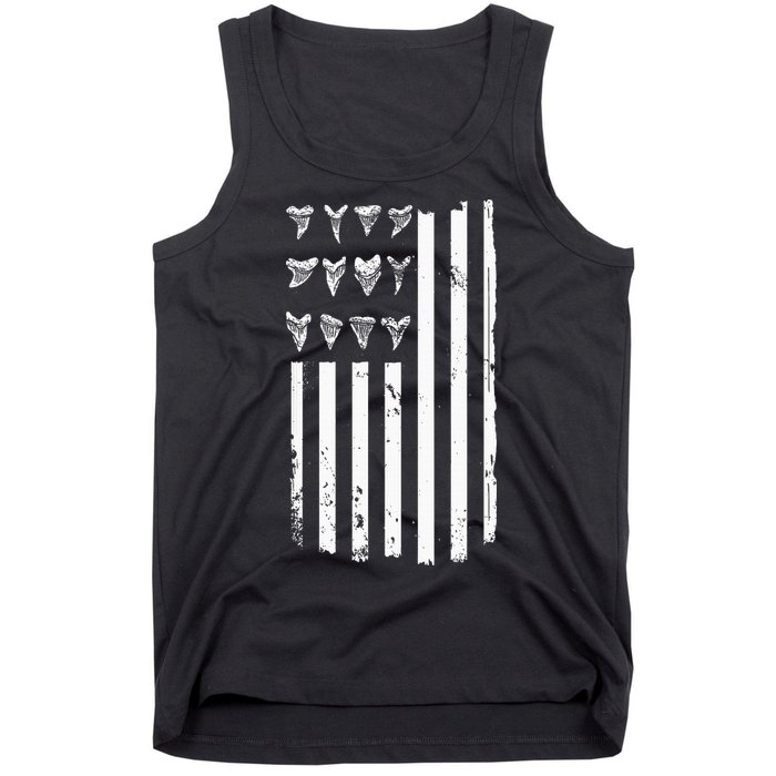 Shark Tooth Hunting American Flag Design For Fossil Hunter Tank Top