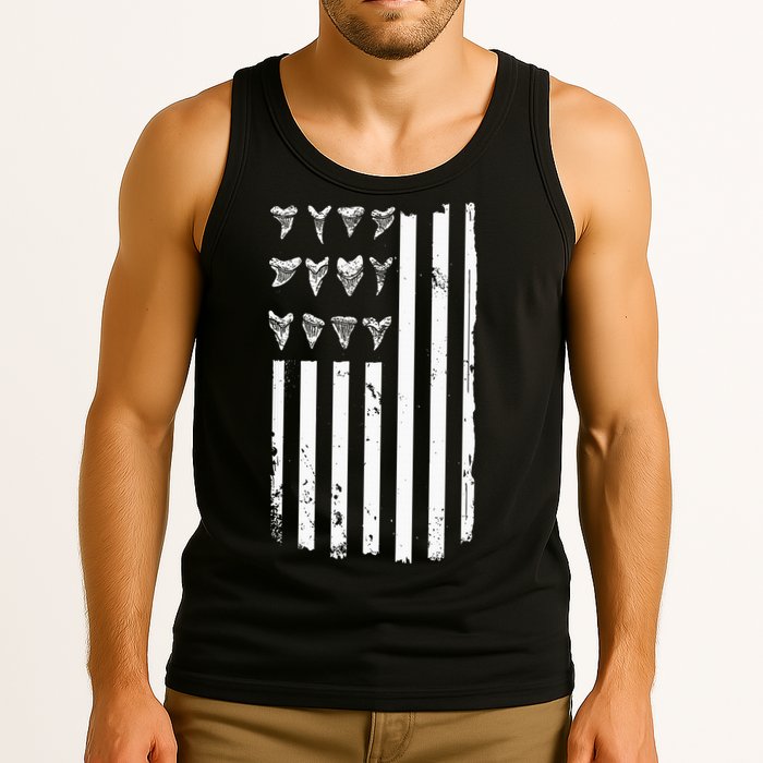 Shark Tooth Hunting American Flag Design For Fossil Hunter Tank Top