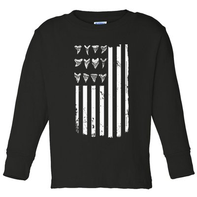 Shark Tooth Hunting American Flag Design For Fossil Hunter Toddler Long Sleeve Shirt