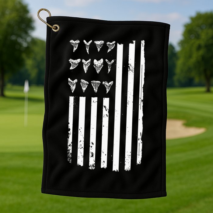 Shark Tooth Hunting American Flag Design For Fossil Hunter Golf Towel