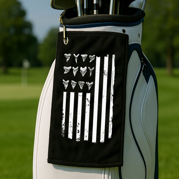 Shark Tooth Hunting American Flag Design For Fossil Hunter Golf Towel