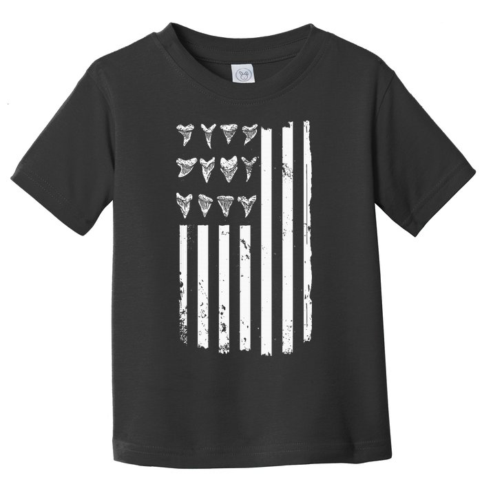 Shark Tooth Hunting American Flag Design For Fossil Hunter Toddler T-Shirt