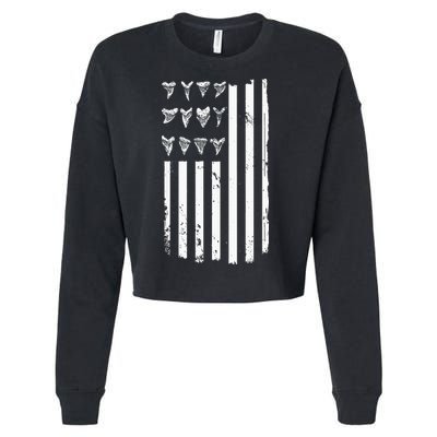 Shark Tooth Hunting American Flag Design For Fossil Hunter Cropped Pullover Crew