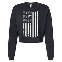 Shark Tooth Hunting American Flag Design For Fossil Hunter Cropped Pullover Crew