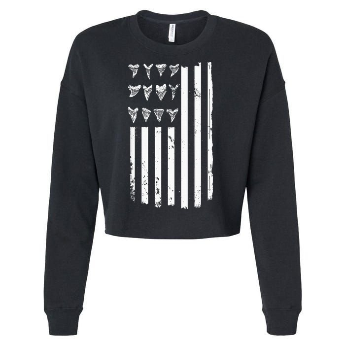 Shark Tooth Hunting American Flag Design For Fossil Hunter Cropped Pullover Crew