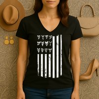 Shark Tooth Hunting American Flag Design For Fossil Hunter Women's V-Neck T-Shirt