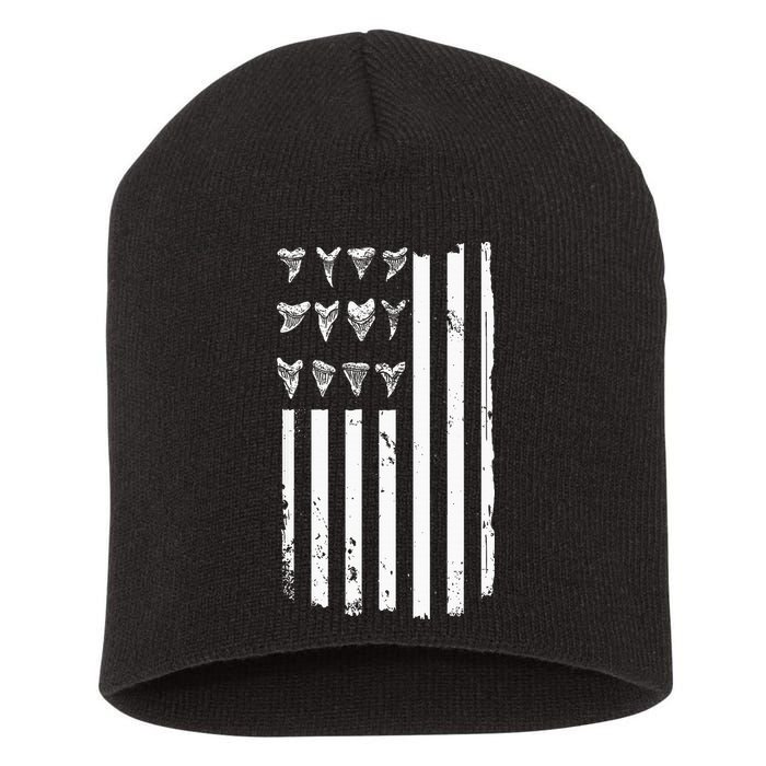 Shark Tooth Hunting American Flag Design For Fossil Hunter Short Acrylic Beanie