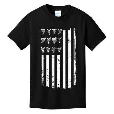 Shark Tooth Hunting American Flag Design For Fossil Hunter Kids T-Shirt